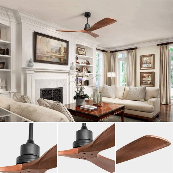 52" and 60" Noiseless Walnut Wood Ceiling Fan with Remote Control, Light Integrated Optional 52 inch 52" Ceiling Fan Without Light