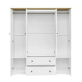 Freestanding 4 Door Wardrobe Armoire with 2 Drawers and Hanging Rods for Clothes Storage