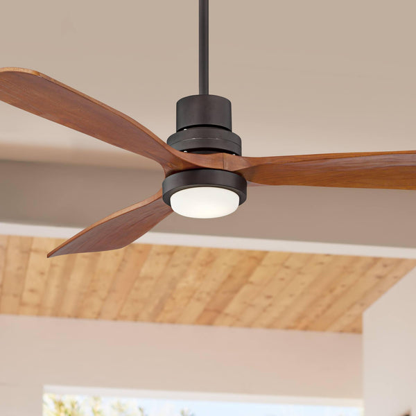 52 inch Casa Vieja Delta Wing DC Modern Indoor Outdoor Ceiling Fan with LED Light Oil Rubbed Bronze Solid Wood Damp Rated for Patio Exterior House