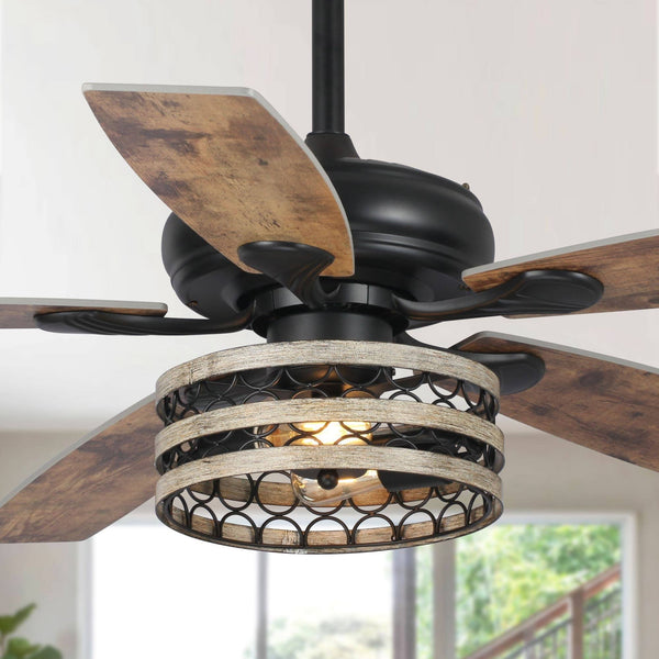 52" Farmhouse Wood 5 Blade LED Ceiling Fan with Remote