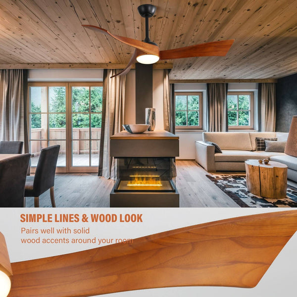 52" and 60" Noiseless Walnut Wood Ceiling Fan with Remote Control, Light Integrated Optional 52 inch 52" Propeller Ceiling Fan with Light